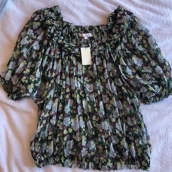 Maje Off Shoulder Floral Silk Blouse Size 1 - Picture 2 of 12